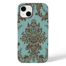 Aqua brown damask Case-Mate iPhoneケース