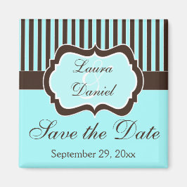 Aqua、Brown、White ストライプの Save the Date Magnet マグネット