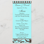 Aqua、Brown、White Damaskメニュストライプのーカード メニュー (裏面)