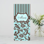 Aqua、Brown、White Damaskメニュストライプのーカード メニュー (スタンド正面)