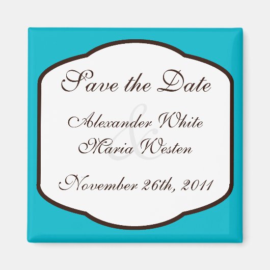 Aqua Brown & White Save the Date Magnet マグネット (正面)