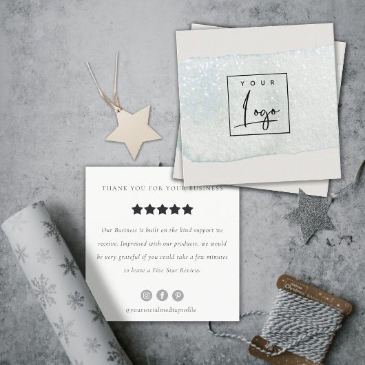 Aqua Brush Stoke Monogram Review Requestロゴ スクエア名刺