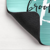 Aqua Brushed Metal Black White Script Monogram マウスパッド (コーナー)