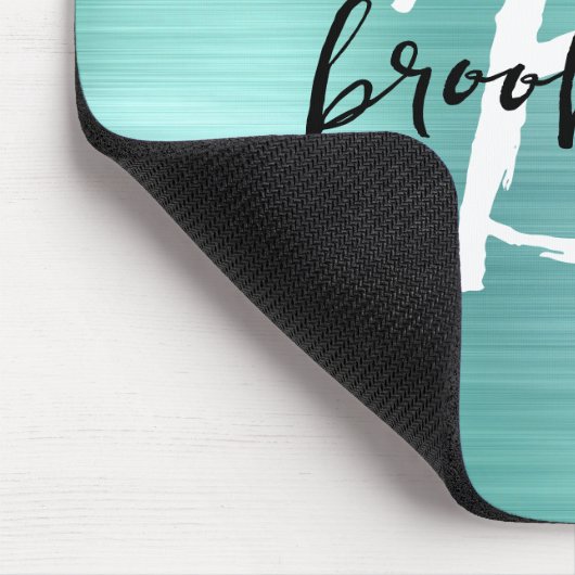 Aqua Brushed Metal Black White Script Monogram  マウスパッド (コーナー)