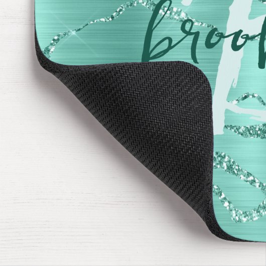 Aqua Brushed Metal Glitter Script Monogram  マウスパッド (コーナー)