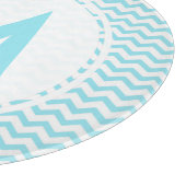 Aqua Chevron Monogram Glass Cutting Board 12" カッティングボード (角)
