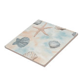 Aqua Coastal Seashells & Sparkle Starfish (1) タイル (側面)
