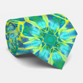 Aqua, Cobalt Blue and Yellow Tie Dye Pattern ネクタイ (ロール)