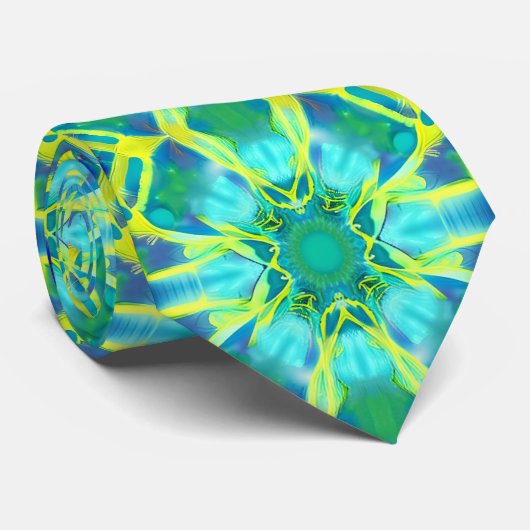 Aqua, Cobalt Blue and Yellow Tie Dye Pattern ネクタイ (ロール)