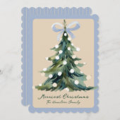 Aqua Coquette Ornate Rococo Bow Christmas tree シーズンカード (正面/裏面)