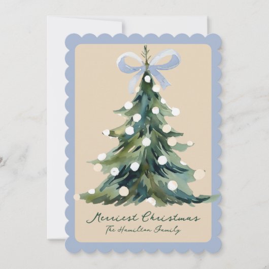 Aqua Coquette Ornate Rococo Bow Christmas tree シーズンカード (正面)