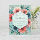 Aqua Coral Artistic Bloom Wedding 招待状 (スタンド正面)
