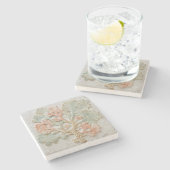 Aqua Coral Coastal Branch Art ストーンコースター (横)