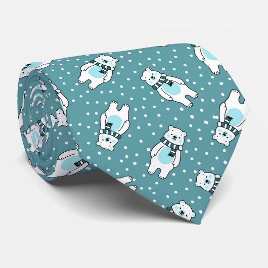 Aqua cute snow polar bear pattern ネクタイ (ロール)