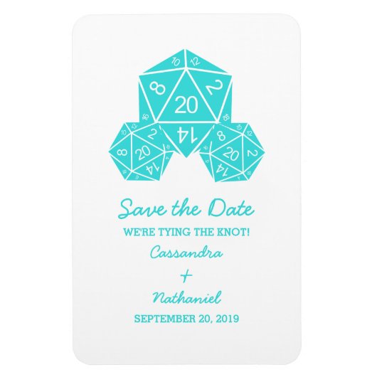 Aqua D20サイコロSave the Date Magnet マグネット (縦)