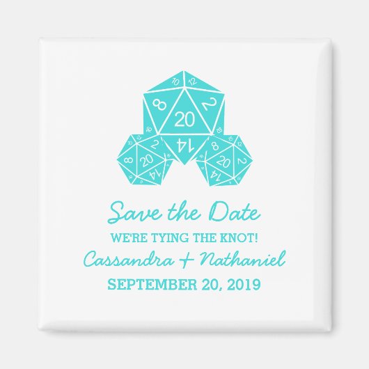 Aqua D20サイコロSave the Date Magnet マグネット (正面)