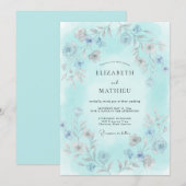 Aqua Delicate Botanical Wedding 招待状 (正面/裏面)