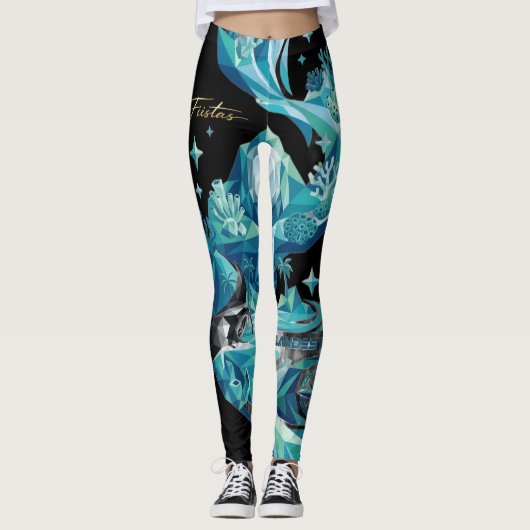 “Aqua Elegance – Manta Ray Leggings” レギンス (正面)