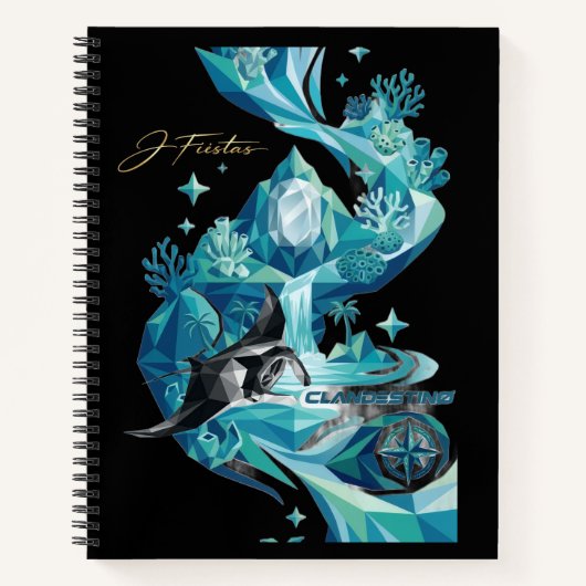 “Aqua Elegance – Manta Ray Luxury Black Notebook” ノートブック (正面)