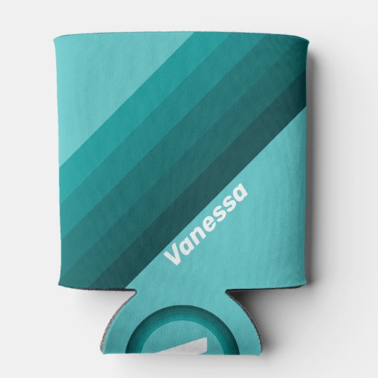 Aqua Fade Stripes with Name 缶クーラー (裏面)
