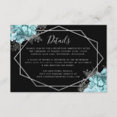 Aqua Floral Silver Black Wedding Details エンクロージャーカード (正面)