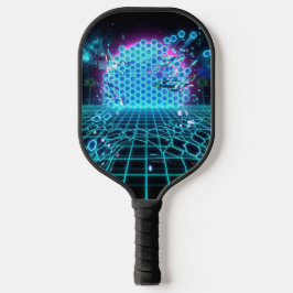 Aqua Glitch Matrix Neon Blue Futuristic Pickleball ピックルボールラケット