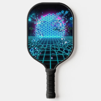 Aqua Glitch Matrix Neon Blue Futuristic Pickleball ピックルボールラケット
