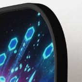 Aqua Glitch Matrix Neon Blue Futuristic Pickleball ピックルボールラケット (左詳細)