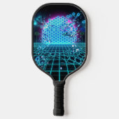 Aqua Glitch Matrix Neon Blue Futuristic Pickleball ピックルボールラケット (裏面)