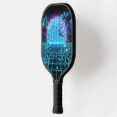 Aqua Glitch Matrix Neon Blue Futuristic Pickleball ピックルボールラケット (左)