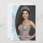 Aqua Glitz Autograph Cards for Pageants | QR Code 招待状 (正面)