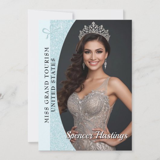 Aqua Glitz Autograph Cards for Pageants | QR Code 招待状 (正面)