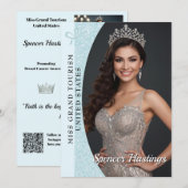 Aqua Glitz Autograph Cards for Pageants | QR Code 招待状 (正面/裏面)