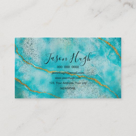 Aqua gold glitter marble background  名刺 (裏面)