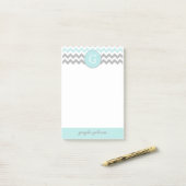 Aqua Gray Chevron Monogram Post-it®メモ ポストイット (デスク上)