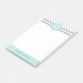 Aqua Gray Chevron Monogram Post-it®メモ ポストイット (アングル)