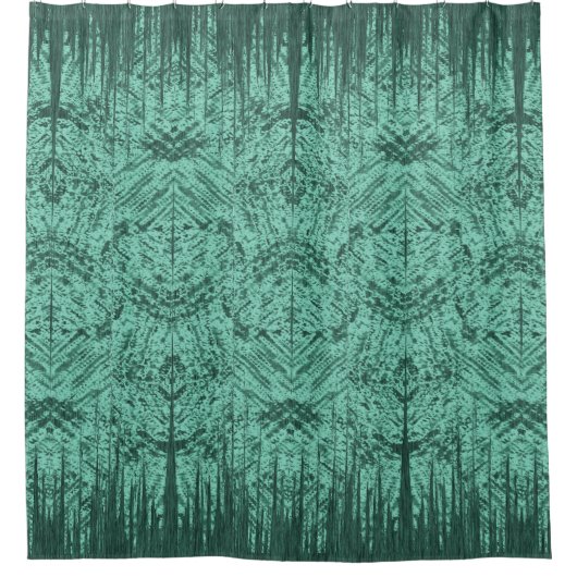 Aqua Green Abstract Tiki Pattern シャワーカーテン (正面)