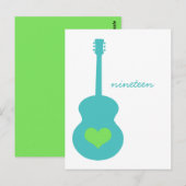Aqua/Green Guitarハート表はがき ポストカード (正面/裏面)