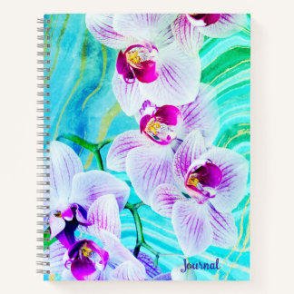 Aqua Green Purple Floral Geode Name Journal ノートブック