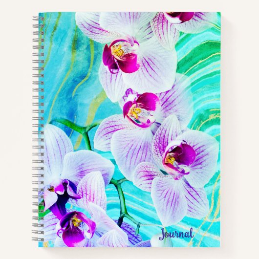Aqua Green Purple Floral Geode Name Journal ノートブック (正面)