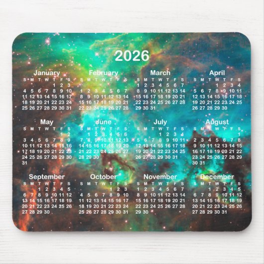 Aqua Green Star Cluster Celestial 2026 Calendar マウスパッド (正面)