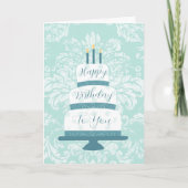 Aqua Happy Birthday Vintage Tiered Birthday Cake カード (正面)