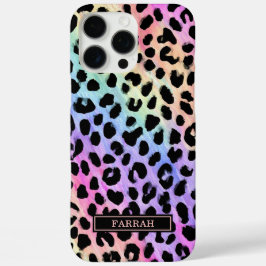 Aqua Iridescent Leopard Print Monogrammed iPhone 16 Pro Maxケース