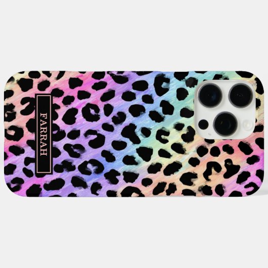 Aqua Iridescent Leopard Print Monogrammed Case-Mate iPhoneケース (裏面 (横))