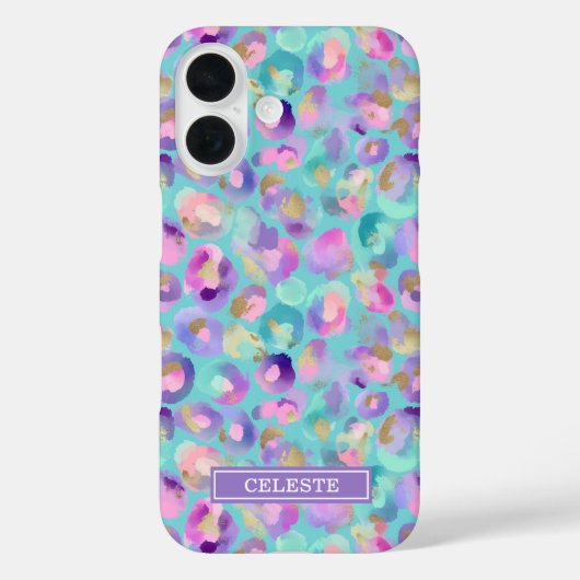 Aqua Iridescent Leopard Print Monogrammed Case-Mate iPhoneケース (裏面)