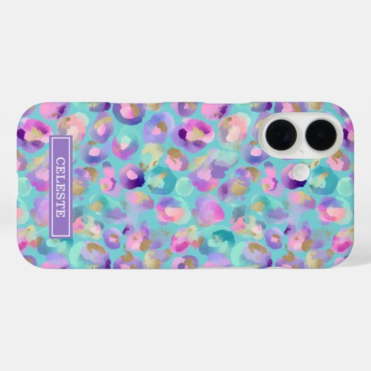 Aqua Iridescent Leopard Print Monogrammed Case-Mate iPhoneケース (裏面 (横))