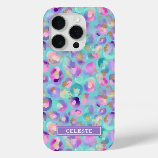 Aqua Iridescent Leopard Print Monogrammed Case-Mate iPhoneケース (裏面)
