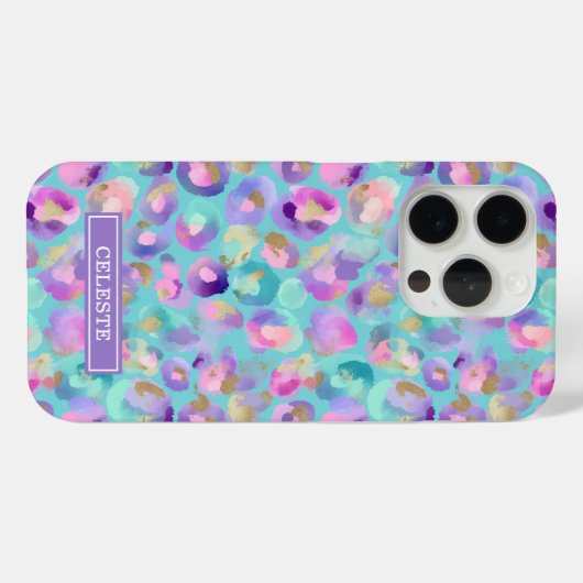 Aqua Iridescent Leopard Print Monogrammed Case-Mate iPhoneケース (裏面 (横))