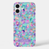 Aqua Iridescent Leopard Print Monogrammed Case-Mate iPhoneケース (裏面)