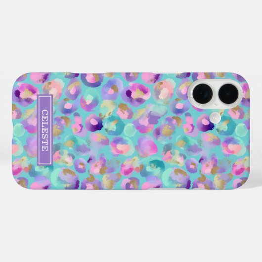 Aqua Iridescent Leopard Print Monogrammed Case-Mate iPhoneケース (裏面 (横))